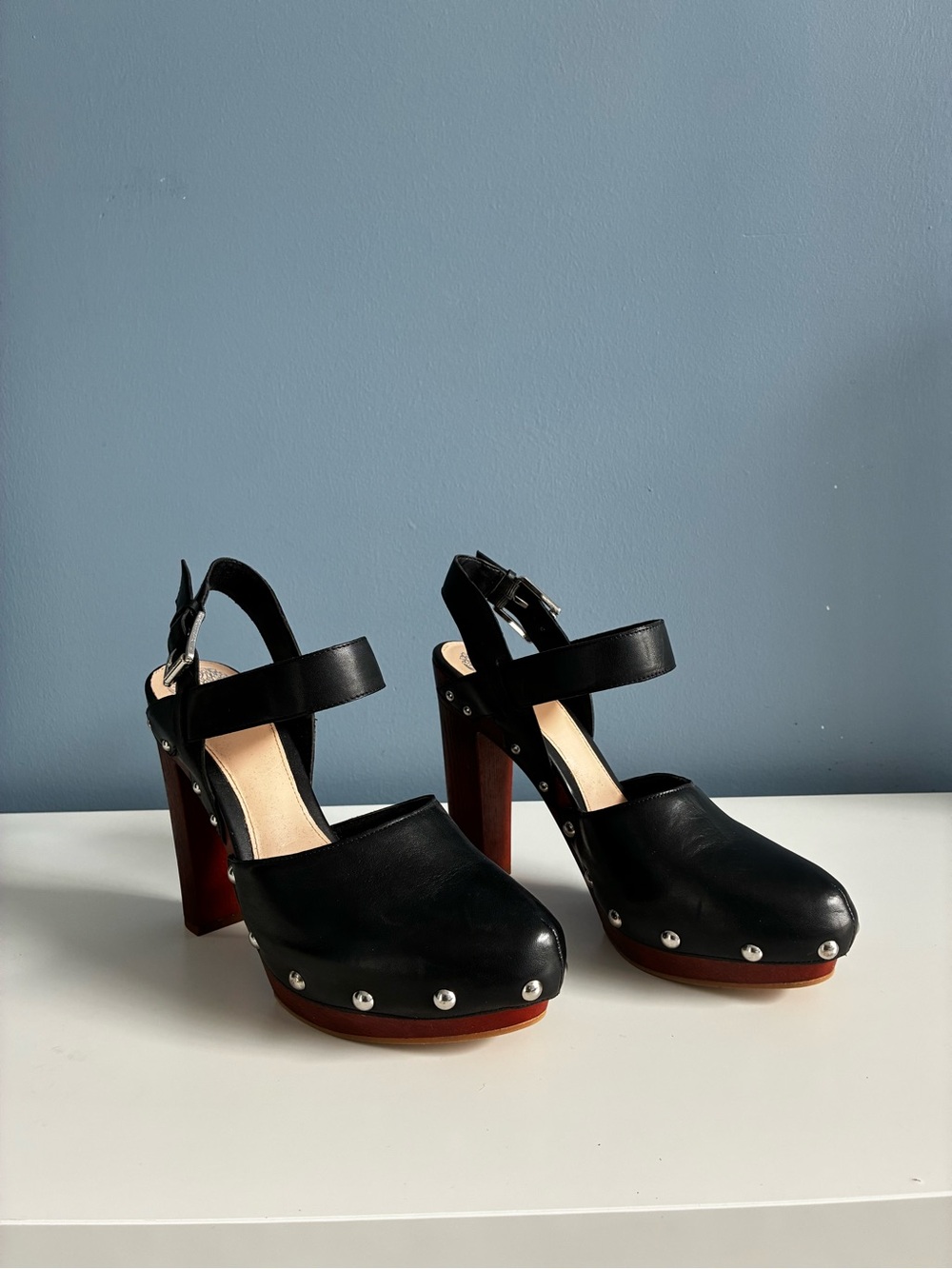 Vince Camuto Black Leather Studded Platform Heels
